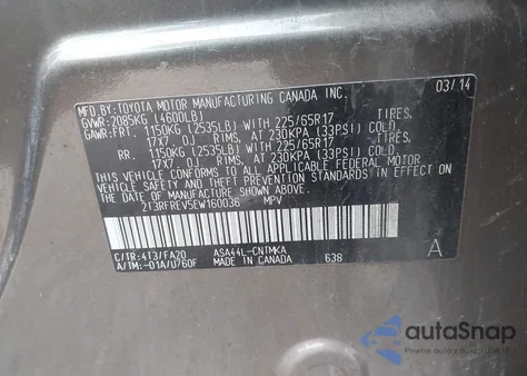 2014 Toyota Rav4 Xle из США, поврежденный, VIN 2T3RFREV5EW160036